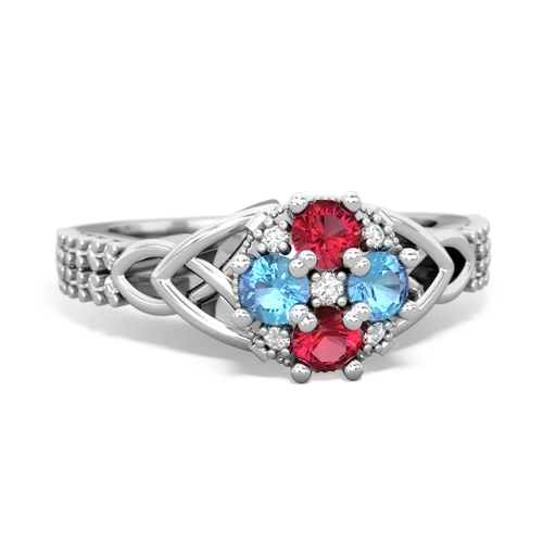 Lab Ruby Lab Created Ruby with Genuine Swiss Blue Topaz Celtic Knot Engagement ring Ring