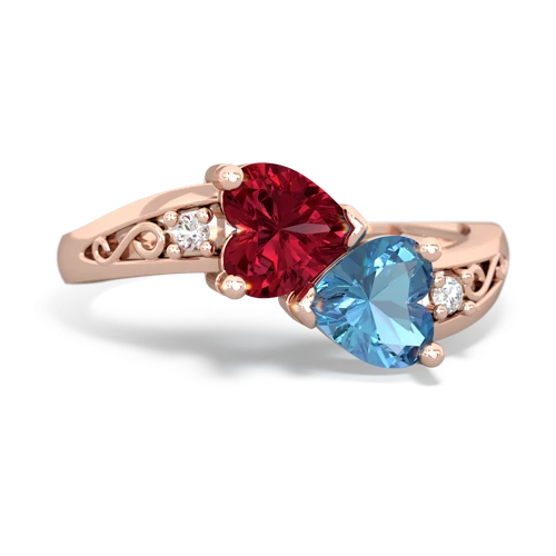 Lab Ruby Lab Created Ruby with Genuine Swiss Blue Topaz Snuggling Hearts ring Ring