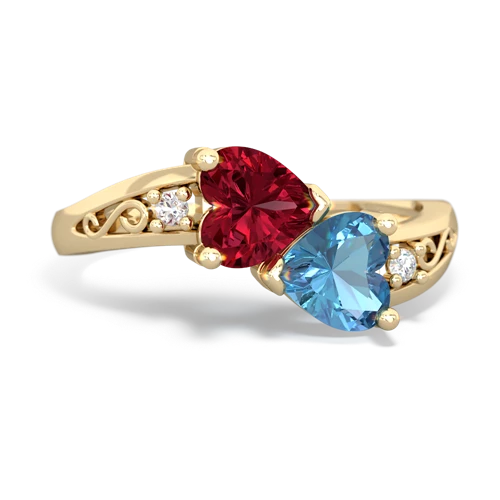 lab ruby-blue topaz filligree ring