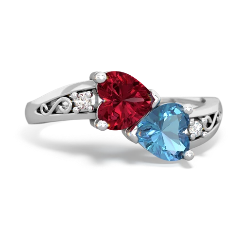 lab ruby-blue topaz filligree ring