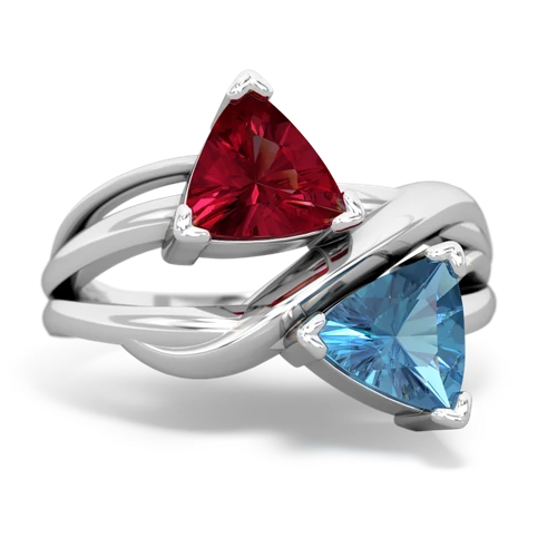 Lab Ruby Lab Created Ruby with Genuine Swiss Blue Topaz Split Band Swirl ring Ring