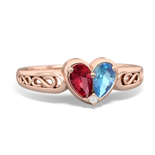 Lab Ruby Lab Created Ruby with Genuine Swiss Blue Topaz filligree Heart ring Ring