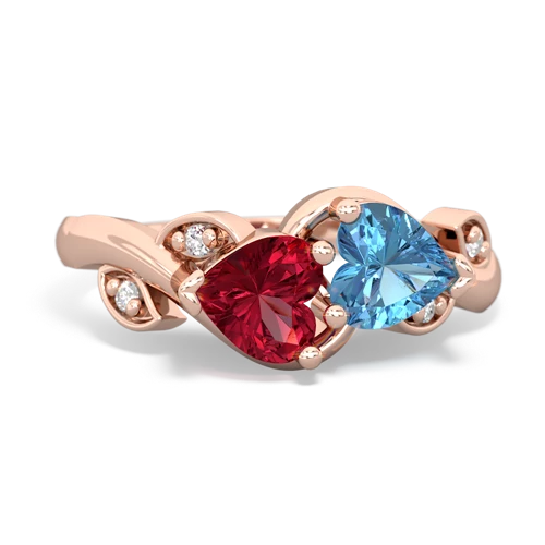Lab Ruby Lab Created Ruby with Genuine Swiss Blue Topaz Floral Elegance ring Ring