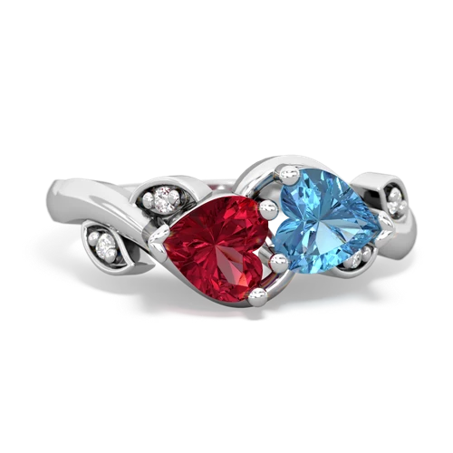 Lab Ruby Lab Created Ruby with Genuine Swiss Blue Topaz Floral Elegance ring Ring