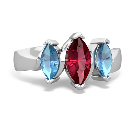 Lab Ruby Lab Created Ruby with Genuine Swiss Blue Topaz and Genuine Garnet Three Peeks ring Ring