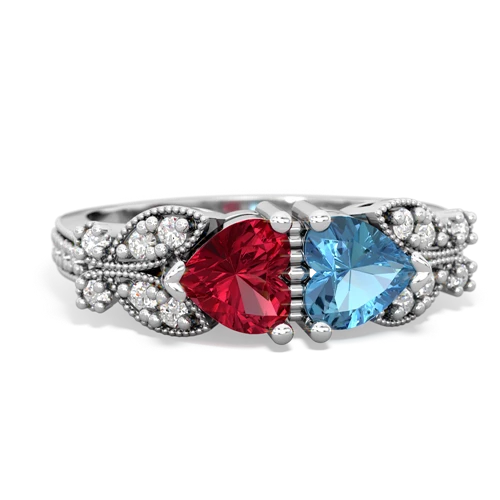 Lab Ruby Lab Created Ruby with Genuine Swiss Blue Topaz Diamond Butterflies ring Ring