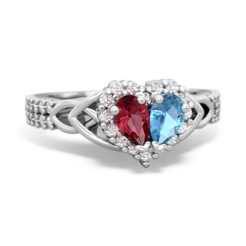 Lab Ruby Lab Created Ruby with Genuine Swiss Blue Topaz Celtic Knot Engagement ring Ring
