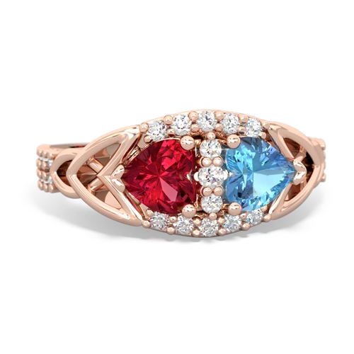 Lab Ruby Lab Created Ruby with Genuine Swiss Blue Topaz Celtic Knot Engagement ring Ring