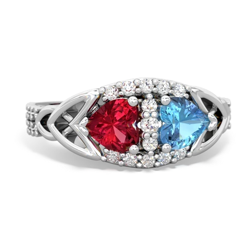 Lab Ruby Lab Created Ruby with Genuine Swiss Blue Topaz Celtic Knot Engagement ring Ring