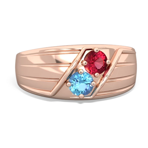 Lab Ruby Lab Created Ruby with Genuine Swiss Blue Topaz Art Deco Men's ring Ring