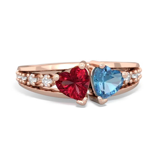 Lab Ruby Lab Created Ruby with Genuine Swiss Blue Topaz Heart to Heart ring Ring