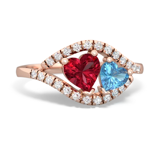 Lab Ruby Lab Created Ruby with Genuine Swiss Blue Topaz Mother and Child ring Ring