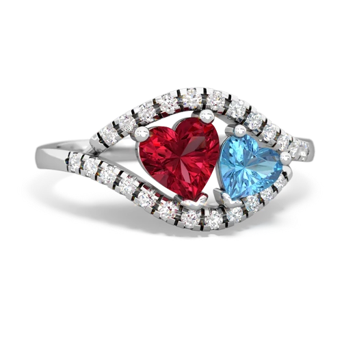 Lab Ruby Lab Created Ruby with Genuine Swiss Blue Topaz Mother and Child ring Ring