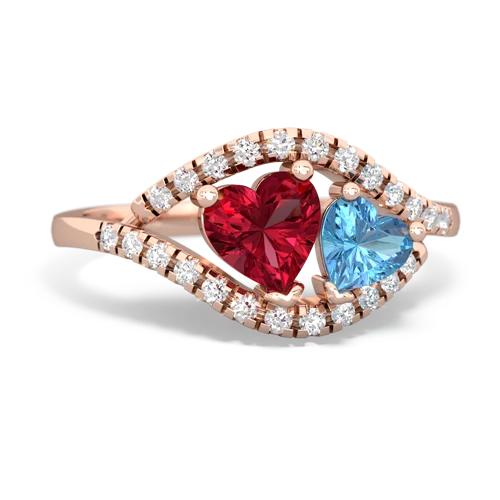 lab ruby-blue topaz mother child ring