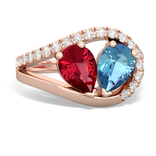 Lab Ruby Lab Created Ruby with Genuine Swiss Blue Topaz Nestled Heart Keepsake ring Ring