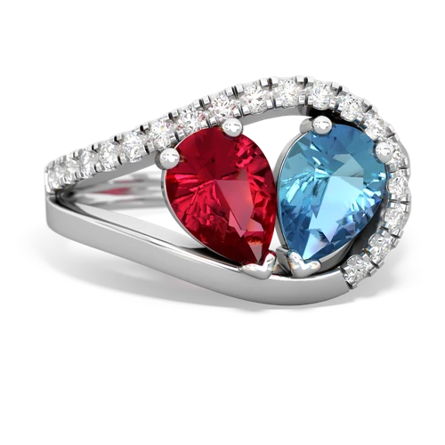 Lab Ruby Lab Created Ruby with Genuine Swiss Blue Topaz Nestled Heart Keepsake ring Ring