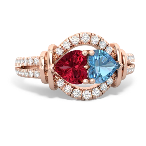Lab Ruby Lab Created Ruby with Genuine Swiss Blue Topaz Art-Deco Keepsake ring Ring