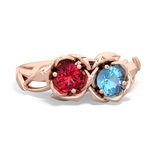 Lab Ruby Lab Created Ruby with Genuine Swiss Blue Topaz Rose Garden ring Ring