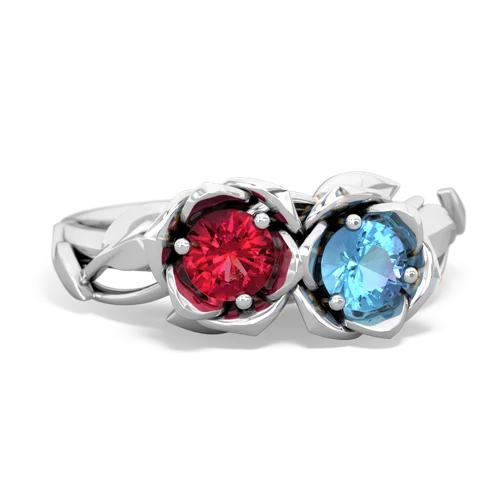 Lab Ruby Lab Created Ruby with Genuine Swiss Blue Topaz Rose Garden ring Ring