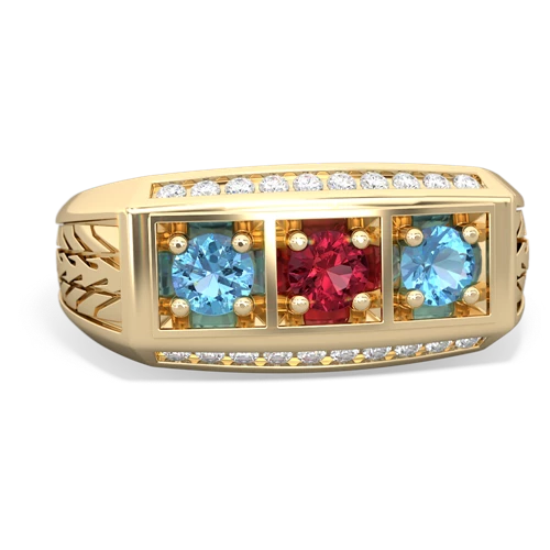 lab ruby-blue topaz three stone ring