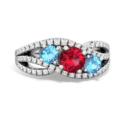 lab ruby-blue topaz three stone pave ring