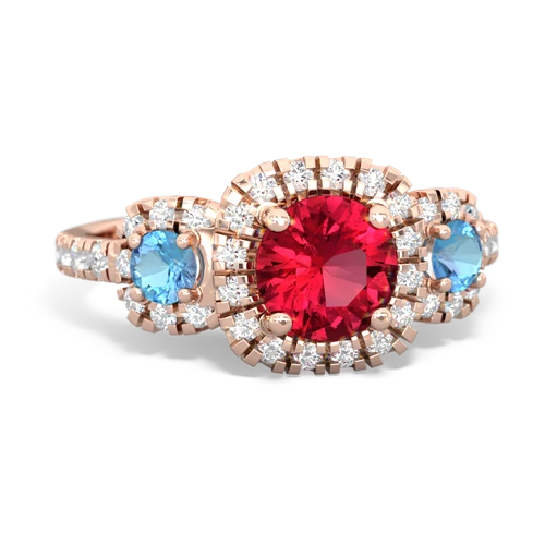 Lab Ruby Lab Created Ruby with Genuine Swiss Blue Topaz and Genuine Peridot Regal Halo ring Ring