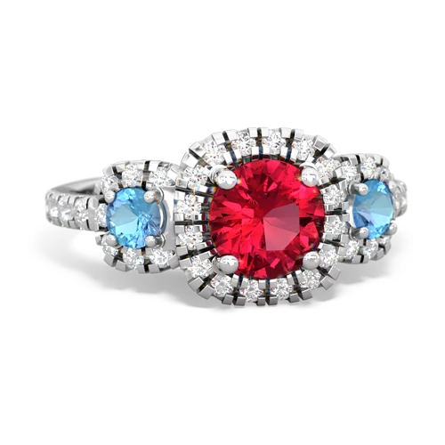 lab ruby-blue topaz three stone regal ring