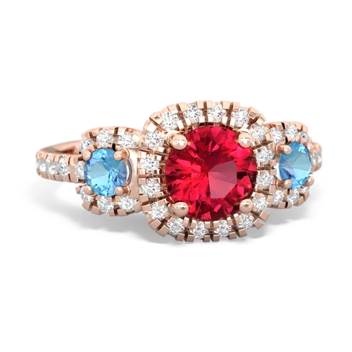 lab ruby-blue topaz three stone regal ring