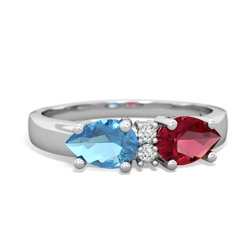 Lab Ruby Lab Created Ruby with Genuine Swiss Blue Topaz Pear Bowtie ring Ring