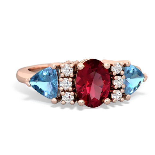 Lab Ruby Lab Created Ruby with Genuine Swiss Blue Topaz and Genuine Swiss Blue Topaz Antique Style Three Stone ring Ring