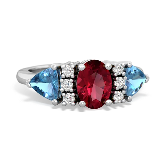 Lab Ruby Lab Created Ruby with Genuine Swiss Blue Topaz and  Antique Style Three Stone ring Ring