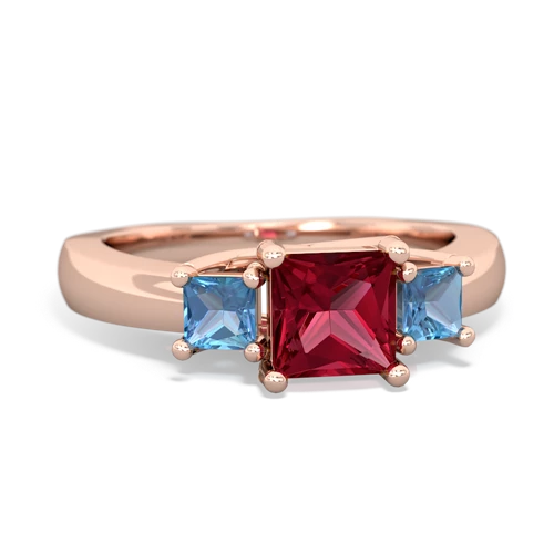 Lab Ruby Lab Created Ruby with Genuine Swiss Blue Topaz and Genuine Swiss Blue Topaz Three Stone Trellis ring Ring