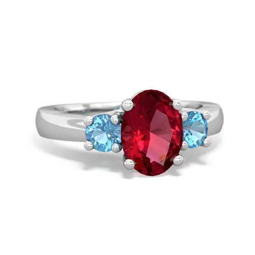 Lab Ruby Lab Created Ruby with Genuine Swiss Blue Topaz Three Stone Trellis ring Ring