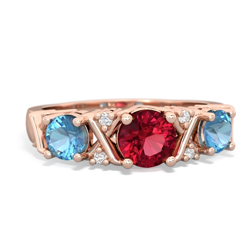 Lab Ruby Lab Created Ruby with Genuine Swiss Blue Topaz and  Hugs and Kisses ring Ring