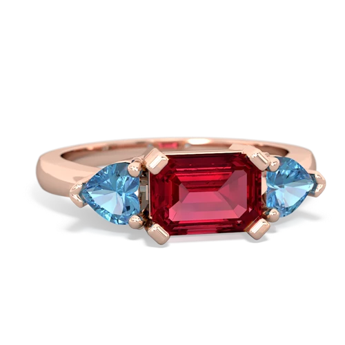 Lab Ruby Lab Created Ruby with Genuine Swiss Blue Topaz and  Three Stone ring Ring