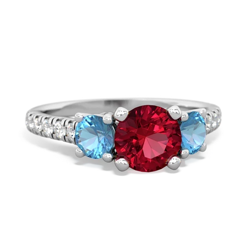 Lab Ruby Lab Created Ruby with Genuine Swiss Blue Topaz and Genuine Swiss Blue Topaz Pave Trellis ring Ring