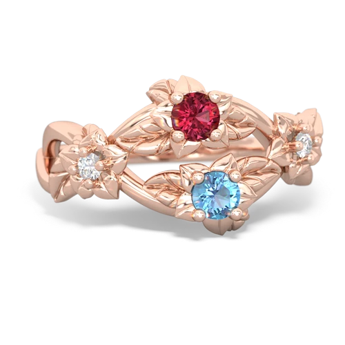 Lab Ruby Lab Created Ruby with Genuine Swiss Blue Topaz Sparkling Bouquet ring Ring