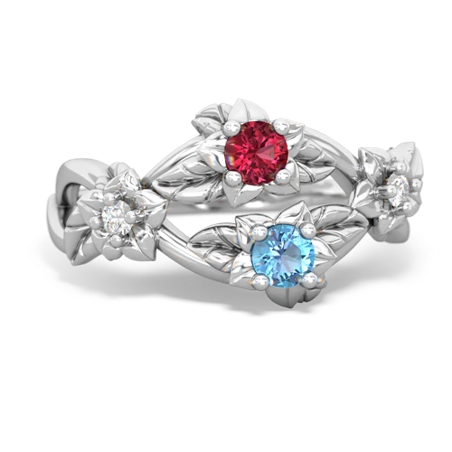 Lab Ruby Lab Created Ruby with Genuine Swiss Blue Topaz Sparkling Bouquet ring Ring
