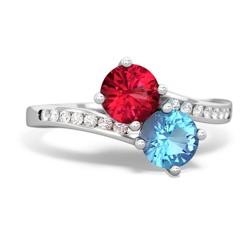 Lab Ruby Lab Created Ruby with Genuine Swiss Blue Topaz Keepsake Two Stone ring Ring