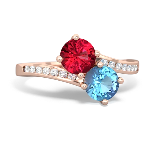 lab ruby-blue topaz two stone channel ring