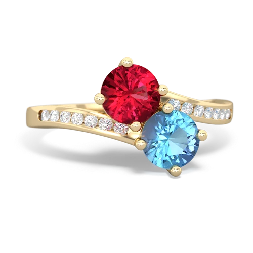 lab ruby-blue topaz two stone channel ring