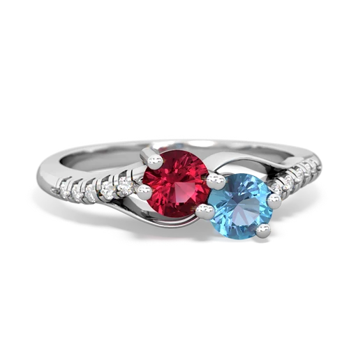 Lab Ruby Lab Created Ruby with Genuine Swiss Blue Topaz Two Stone Infinity ring Ring