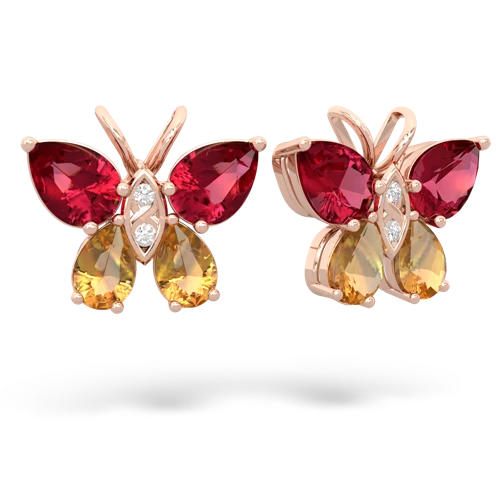 lab ruby-citrine butterfly earrings