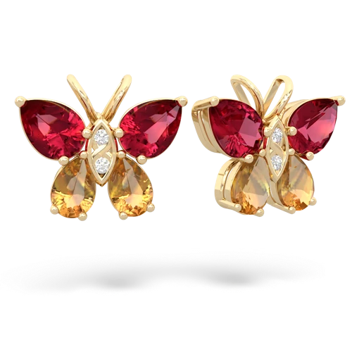 lab ruby-citrine butterfly earrings