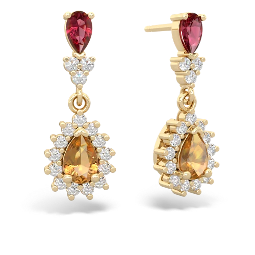 Lab Ruby Lab Created Ruby with Genuine Citrine Halo Pear Dangle earrings Earrings