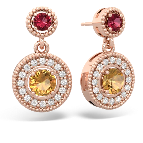 lab ruby-citrine halo earrings