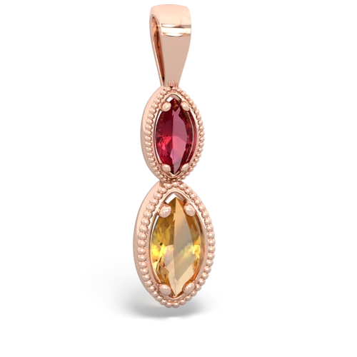 Lab Ruby Lab Created Ruby with Genuine Citrine Antique-style Halo pendant Pendant