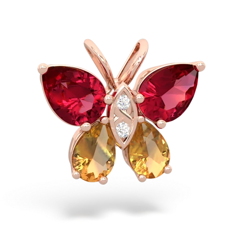 lab ruby-citrine butterfly pendant