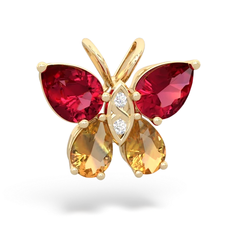 lab ruby-citrine butterfly pendant
