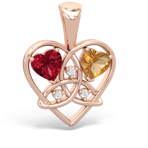 Lab Ruby Lab Created Ruby with Genuine Citrine Celtic Trinity Heart pendant Pendant